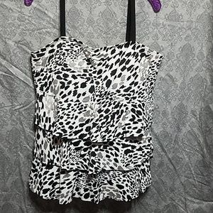 Size 20 - Leopard-print, ruffled swim tankini top